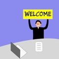 Banner with the words `welcome`.