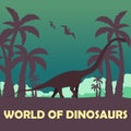 Banner World of dinosaurs. Prehistoric world. Diplodocus. Jurassic period. Royalty Free Stock Photo