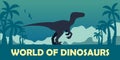 Banner World of dinosaurs. Prehistoric world. Velociraptor. Cretaceous period.