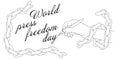 Banner for the World Press Freedom Day -May 3. A contour drawing of a hand covered with a chain with a fountain pen Royalty Free Stock Photo