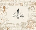 Banner on a writers theme with hand drawn sketches Royalty Free Stock Photo