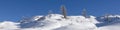 Banner 4x1 snow-capped mountain top with lone larches and deep blue sky Royalty Free Stock Photo