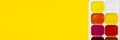 Banner with a yellow background. Paints and brushes for painting. School office. Royalty Free Stock Photo