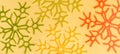 Banner yellow and green and red autumn snowflakes knitted on a yellow background. Handmade and creativity. Beautiful background.