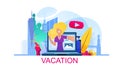 Banner Young Girl Talks about her Vacation Online Royalty Free Stock Photo