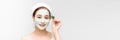 Banner with young woman with clay face mask - natural spa, beauty from nature concept Royalty Free Stock Photo