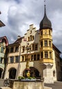 Banneret Statue Fountain in old town Bienne/Biel, Switzerland, Europe Royalty Free Stock Photo