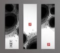 Banners with abstract black ink wash painting on white background. Traditional Japanese ink painting sumi-e. Contains