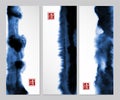 Banners with abstract blue ink wash painting in East Asian style. Traditional Japanese ink painting sumi-e. Hieroglyph - Royalty Free Stock Photo