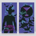 Banners for adult halloween party with man in witch hat and glamour cocktail Royalty Free Stock Photo