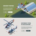 Banners with airplanes pictures. Military isometric aircrafts