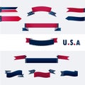 Banners with American flag colors.