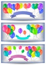 Banners with colorful balloons and ribbons