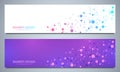 Banners design template with molecular structures and neural network. Abstract molecules and genetic engineering Royalty Free Stock Photo