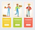 Banners with farmers harvesting and selling farm vegetables
