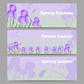 Banners with flowers irises, imitation of watercolors