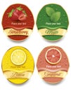 Banners with fresh juice drops background, with strawberry, mint, lemon, grapefruit