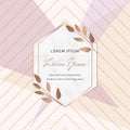 Banners with geometric pastel pink, nude and gold glitter lines and marble frame. Modern template for poster, cover, card design,