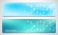 Banners and headers for site with DNA strand and molecular structure. Genetic engineering or laboratory research