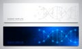 Banners and headers for site with DNA strand and molecular structure. Genetic engineering or laboratory research