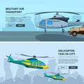 Banners with helicopters. Design template of horizontal banners with pictures of helicopters