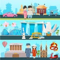 Banners illustrations of east countries vietnam, thailand and singapore