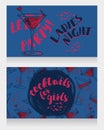 Banners for ladies night party with bright cocktails Royalty Free Stock Photo