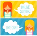 Banners with live chat support managers, young