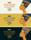 Banners with profile of Egyptian Queen Nefertiti Royalty Free Stock Photo