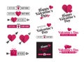 Banners and ribbons for social media valentines day. Text graphic design with heart icon, gift package and love arrows. For