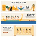 Banners set of Egyptian culture and antiquity with gods and landmarks of ancient Egypt, flat vector illustration. Flyers
