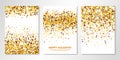 Banners set with gold confetti on white. Vector flyer design templates for wedding, invitation cards, save the date, business Royalty Free Stock Photo