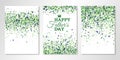 Banners set with green confetti on white. Vector flyer design templates for Fathers Day invitation cards, brochure design,