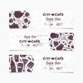 Banners set with hand drawn drinks. Round doodle emblem. Beverages collection for menu, bar or cafe design Royalty Free Stock Photo