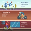 Banners set with horizontal illustrations of various cyclists