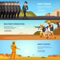 Banners set with illustrations of military characters and different specific tools Royalty Free Stock Photo