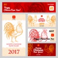 Banners set with a rooster, text symbol of the 2017 Chinese New year. Flyers, posters, Icons, logos, congratulations Royalty Free Stock Photo