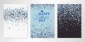 Banners set with scatter confetti on white, blue and brown background. Vector flyer design templates for Fathers Day invitation