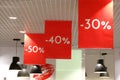 Banners With Signs Advertising Sale 30%, 40%, 50% at Shopping Mall