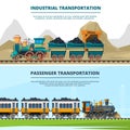 Banners template with colored illustrations of retro trains