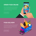 Banners for web site online food order, food delivery and drone delivery. Royalty Free Stock Photo