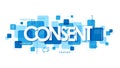 CONSENT typography on blue squares