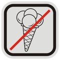 Banning the entrance with ice cream, vector icon, ice cream at gray and black frame