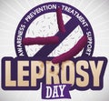 Ribbon, Banning Signal over Bacillus Promoting the Leprosy Day, Vector Illustration