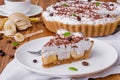 Banoffee pie with bananas, whipped cream, chocolate, coffee and toffee