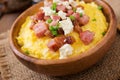 Banosh - Ukrainian Hutsul meal (maize porridge) with bacon Royalty Free Stock Photo