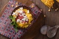 Banosh - Ukrainian Hutsul meal maize porridge with bacon cracklings and cheese