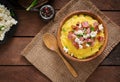 Banosh - Ukrainian Hutsul meal (maize porridge) with bacon Royalty Free Stock Photo