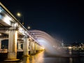 The Banpo Bridge showing moonlight rainbow in downtown Seoul over the Han River, South Korea