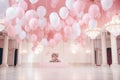 Banquet hall for events decorated with pink balloons Royalty Free Stock Photo